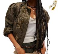 MKFTSM Women's Lightweight Floral Embroidered Cropped Quilted Jacket,Winter Printed Button Down Padded Puffer Coat with Pockets