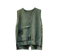 Mkjuuior Frühling und Herbst V-Ausschnitt Strickweste Damen Casual Lose Ärmellos Wolle Weste Bottoming Sweater, grün, 3XL