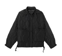 Mkjuuior Herbst und Winter Frauen Stehkragen gesteppte bestickte Kapuze beiläufige lose Baumwolle kurze Jacke, Schwarz , 36