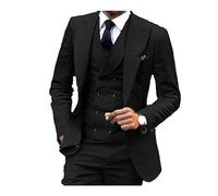 MKLHAVB Leinenanzug, 3-teilig, Blazer, Weste und Hose, taillierter Smoking for Trauzeugen, Elegante Partykleider, Weste im Retro-Stil mit V-Ausschnitt(Black,5XL)