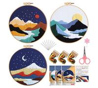 MKNZOME 3 Sets Stickset für Anfänger, Landschaft Sticken Set Erwachsene Stickerei Set, Handstickerei Kit mit 1 Stickrahmen Schere Stoff Fäden Nadeln Anleitung, Embroidery Kit für DIY Handwerk