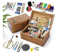 MKNZOME Nähkasten aus Holz mit Inhalt - Nähset für Anfänger, Nähzubehör und Zubehör Set mit Nadeln, Faden, Schere - Nähbox für Näharbeiten zu Hause - Tragbare nähkorb für Reise und Notfall#3