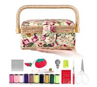 MKNZOME Nähkasten Holz mit Nähset für Frauen, Komplettes Nähzubehör | Vintage Nähkorb Organizer mit Abnehmbarer Schale für Erwachsene, Anfänger & Profis, Blumenmuster, Geschenk für Frauen