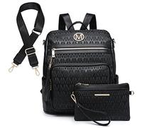 MKP COLLECTION Modischer Damen-Rucksack, Geldbörse, wandelbar, groß, Damen-Rucksack, Reise-Schultertaschen, Handtaschen-Set, 2-teilig, mit Quaste, Schwarz 1