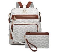 MKP COLLECTION Modischer Damen-Rucksack, Geldbörse, wandelbar, groß, Damen-Rucksack, Reise-Schultertaschen, Handtaschen-Set mit Quaste, 2 Stück, Weiss/opulenter Garten, 13.5" L x 6" W x 14.25" H,