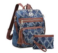 MKP COLLECTION Modischer Damen-Rucksack, Geldbörse, wandelbar, großer Rucksack, vielseitig, Reise-Schultertaschen, Handtaschen-Set mit Quaste, Denim Blau, Modern