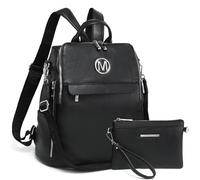 MKP modischer Damen-Rucksack, Geldbörse, PU-Leder, wandelbar, mittelgroß, für Reisen, Schultertaschen, Handtasche und Geldbörse, 2 Stück, Schwarz/Schwarz