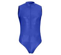 ML-Sport24 Herren Stringbody mit Kragen Front-RV und Druckverschluss im Schritt ohne Ärmel, glänzend, stretch, 80% Polyamid 20% Elasthan M, Weiß
