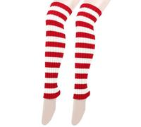 Mllepjdh Dehnbare Gestreifte Gerippte Gestrickte Beinstulpen Oberschenkelhohe Socken Für Frauen Cosplay Party Stiefelüberzüge Strümpfe Outfit Animes Cosplay Kleidung