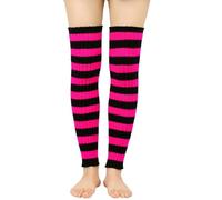 Mllepjdh Dehnbare Gestreifte Gerippte Gestrickte Beinstulpen Oberschenkelhohe Socken Für Frauen Cosplay Party Stiefelüberzüge Strümpfe Outfit Animes Cosplay Kleidung
