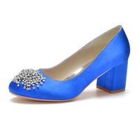 MlYJmer Brautschuhe für Frauen, Pumps mit Blockabsatz und Strasssteinen, geschlossene Brautschuhe für Party- und Abendkleider,Royal Blue,43 EU