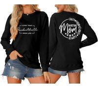 MLZHAN Livin That Basketball Mom Life Damen Sweatshirt Crazy Proud Always Loud Basketball Mom Coat Langarm Sweatshirts Top, Schwarz , XL