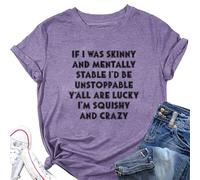 MLZHAN T-Shirt mit Aufschrift "If I was Skinny Letter", für Damen, lässiger Pullover, Tops, Sommer, Rundhalsausschnitt, kurzärmeliges T-Shirt, Purpur, L