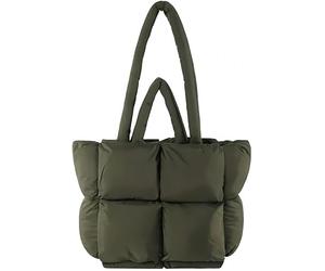 Mnbfc Puffer Tote Bag for Women: Lightweight Puffy Tote Bag Large Tote Bag Shoulder Bag Trendy Quilted Cotton Padded Handbags Shopper Bag (Green)