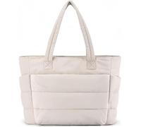 Mnbfc Puffer Tote Bag for Women: Lightweight Puffy Tote Bag Utility Work Quilted Puffy Tote Purse with Compartment for Daily Work Travel (Beige)