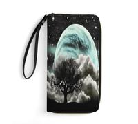 MNBVKL Geldbörse, Motiv: Sternennacht, schwarzer Baum, bedruckt, großes Fassungsvermögen, Reisebrieftasche, Erwachsenen-Geldbörse, weiß, 19,7 x 10,5 cm, modern, weiß, 19.7x10.5cm, Modern