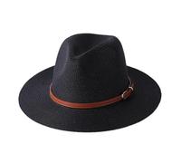 Mnjyihy Damen Herren Weicher Panama Förmiger Strohhut Sommer Breite Krempe Strand Sonnenkappe Unisex Fedora Hut Black02 56 58cm