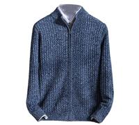Mnjyihy Herren Strickjacke Aus Merinowolle Mit Stehkragen Frühling Und Herbst Verdickter Reißverschluss Kaschmir Strickpullover Blue L