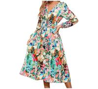 MNRIUOCII Festliche Kleider Für Damen Sommerkleider Hohe Taille Wickelkleid Sommerkleid Damen Leicht Lang Kurz Abiballkleider Festliches Kleid Mädchen Rundhals Slim Kleider