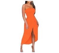 MNRIUOCII Sommerkleid Damen Leicht Und Luftig Kleider Einfarbiges Skirt Sommerkleid Damen Lang Neckholder Bleistiftkleid Festliches Kleid Mädchen V-Ausschnitt Gerafftes Kleid