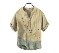 Mn's Printd Rlaxd Fit Short Slv Top mit V Nck und Button Dtail für vryday and Holiday War (2XL)
