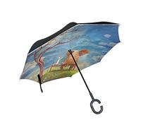 MNSRUU Doppelschichtiger umgekehrter Regenschirm, Elefant im Wald, faltbar, winddicht, UV-Schutz, kopfüber für Auto-Regen, mit C-förmigem Griff