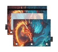 Mnsruu Dragon Water and Fire Anime Federmäppchen für 3-Ringbuch, 2 Stück Binder-Federmäppchen mit Reißverschluss, transparentes Fenster, Reißverschluss, Federmäppchen für Bürobedarf, Mehrfarbig