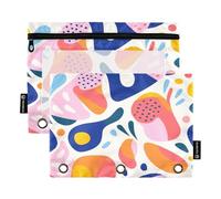 Mnsruu Federmäppchen mit abstraktem Cartoon-Muster für 3-Ring-Ordner, 2 Stück, Federmäppchen mit Reißverschluss, transparentes Fenster, Reißverschluss, Federmäppchen für Bürobedarf, Mehrfarbig