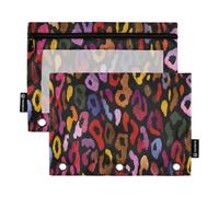 Mnsruu Federmäppchen mit buntem Leopardenmuster, für 3-Ringbücher mit Reißverschluss, 2 Stück, Federmäppchen mit transparentem Fenster, Kosmetiktasche für Büro, College, Mehrfarbig, Einheitsgröße