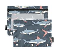 Mnsruu Federmäppchen mit Cartoon-Linie, Hai-Motiv, einfaches, handgezeichnetes Federmäppchen für 3-Ring-Ordner, 2 Stück Binder-Federmäppchen mit Reißverschluss, transparentes Fenster, Federmäppchen