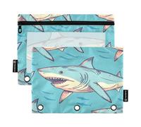 Mnsruu Federmäppchen mit Cartoon-Linien-Motiv Hai, 2 Stück, Binder-Federmäppchen mit Reißverschluss, transparentes Fenster, Reißverschluss, Federmäppchen für Bürobedarf, Mehrfarbig, Einheitsgröße