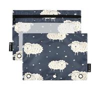 Mnsruu Federmäppchen mit Cartoon-Schafen für 3-Ring-Ordner, 2 Stück Binder-Federmäppchen mit Reißverschluss, transparentes Fenster, Reißverschluss, Federmäppchen für Bürobedarf, Mehrfarbig