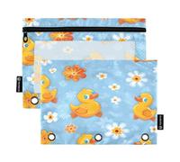 Mnsruu Federmäppchen mit Enten-Blumenmuster, für 3-Ringbücher mit Reißverschluss, 2 Stück, Federmäppchen mit transparentem Fenster, Kosmetiktasche für Büro, Uni, Büro, Mehrfarbig, Einheitsgröße