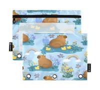Mnsruu Federmäppchen mit Enten-Capybara-Muster, für 3-Ringbücher mit Reißverschluss, 2 Stück, Federmäppchen mit transparentem Fenster, Kosmetiktasche für Büro, College, Zubehör, Mehrfarbig