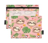 Mnsruu Federmäppchen mit Faultier-Palmen-Muster, für 3-Ringbücher mit Reißverschluss, 2 Stück, Federmäppchen mit transparentem Fenster, Kosmetiktasche für Büro, College, Mehrfarbig, Einheitsgröße