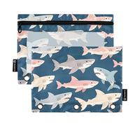 Mnsruu Federmäppchen mit Haifischmuster für 3-Ringbücher mit Reißverschluss, 2 Stück, Federmäppchen mit transparentem Fenster, Kosmetiktasche für Büro, College, Mehrfarbig, Einheitsgröße