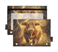 Mnsruu Federmäppchen mit Kuh-Motiv, gelbes Lightning-Hintergrund, 2 Stück, Binder-Federmäppchen mit Reißverschluss, transparentes Fenster, Reißverschluss, Federmäppchen für Bürobedarf, Mehrfarbig