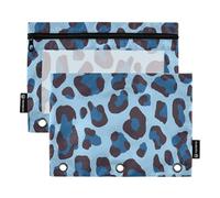 Mnsruu Federmäppchen mit Leopardenmuster, Dunkelblau, für 3-Ringbücher mit Reißverschluss, 2 Stück, Federmäppchen mit transparentem Fenster, Kosmetiktasche für Büro, Uni, Büro, Mehrfarbig