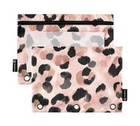 Mnsruu Federmäppchen mit Leopardenmuster für 3-Ringbinder, 2 Stück, Federmäppchen mit Reißverschluss, transparentes Fenster, Reißverschluss, Federmäppchen für Schule, Bürobedarf