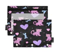 Mnsruu Federmäppchen mit Leopardenmuster, für 3-Ringbücher mit Reißverschluss, 2 Stück, Federmäppchen mit transparentem Fenster, Kosmetiktasche für Büro, College, Zubehör, Mehrfarbig, Einheitsgröße