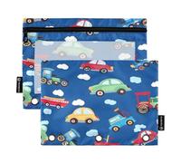 Mnsruu Federmäppchen mit niedlichem LKW-Muster für 3-Ringbücher mit Reißverschluss, 2 Stück, Federmäppchen mit transparentem Fenster, Kosmetiktasche für Büro, College, Mehrfarbig, Einheitsgröße