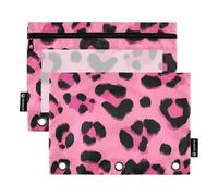 Mnsruu Federmäppchen mit Rosen-Leopardenmuster, für 3-Ringbücher mit Reißverschluss, 2 Stück, Federmäppchen mit transparentem Fenster, Kosmetiktasche für Büro, College, Mehrfarbig, Einheitsgröße