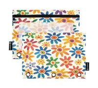 Mnsruu Federmäppchen mit Sonnenblumen-Motiv, für 3-Ring-Ordner, 2 Stück, Federmäppchen mit Reißverschluss, transparentes Fenster, Reißverschluss, Federmäppchen für Bürobedarf, Mehrfarbig