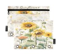 Mnsruu Federmäppchen mit Sonnenblumen-Motiv, für 3-Ringbücher mit Reißverschluss, 2 Stück, Federmäppchen mit transparentem Fenster, Kosmetiktasche für Büro, College, Mehrfarbig, Einheitsgröße