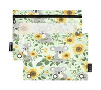 Mnsruu Federmäppchen mit Sonnenblumen-Muster, für 3-Ringbücher mit Reißverschluss, 2 Stück, Federmäppchen mit transparentem Fenster, Kosmetiktasche für Büro, College, Zubehör, Mehrfarbig