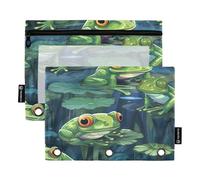 Mnsruu Frosch-Federmäppchen für 3-Ringordner, 2 Stück Binder-Federmäppchen mit Reißverschluss, transparentes Fenster, Reißverschluss, Federmäppchen für Bürobedarf, Mehrfarbig, Einheitsgröße