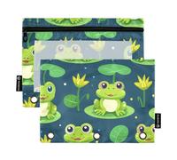 Mnsruu Frosch-Lotusblatt-Federmäppchen für 3-Ringbinder, 2 Stück Binder-Federmäppchen mit Reißverschluss, transparentes Fenster, Reißverschluss, Federmäppchen für Bürobedarf, Mehrfarbig, Einheitsgröße