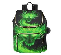 Mnsruu Gesteppter Rucksack für Damen, Motiv: grüner Flamme Drache, Reise-Laptop-Tasche mit Gepäckgurt und versteckten Taschen, leicht, lässig, Arbeit, College, Tagesrucksack (29 × 17 × 36 cm)