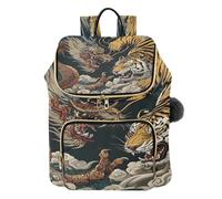Mnsruu Gesteppter Rucksack für Damen, Motiv: Tiger, Drache, Reise-Laptop-Tasche mit Gepäckgurt und versteckten Taschen, leicht, lässig, Arbeit, College, Tagesrucksack (29 × 17 × 36 cm)
