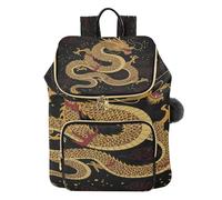 Mnsruu Gesteppter Rucksack für Damen, niedlicher chinesischer Drache, schwarz, Reise-Laptop-Tasche mit Gepäckgurt und versteckten Taschen, leicht, lässig, Arbeit, Uni, Tagesrucksack (29 × 17 × 36 cm)